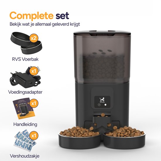 Viervoeter Feed Dual - Automatische Voerbak 7L - Kat en Hond - Voerautomaat met App & Audio - Zwart