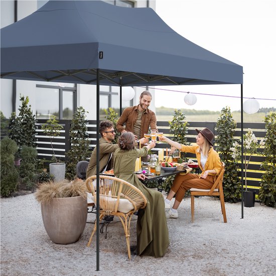LifeGoods Partytent - Paviljoen - Easy Up - Opvouwbaar - Met Zijwanden - Waterdicht - Met Draagtas met Wieltjes - 297 cm x 440 cm – Beige
