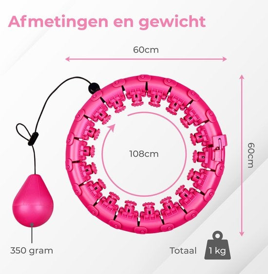 Nuvance - Verstelbare Fitness Hoelahoep met Gewicht - 24 + 5 Schakels - voor Volwassenen en Kinderen - Hoelahoeps - Smart Hoepel - Roze