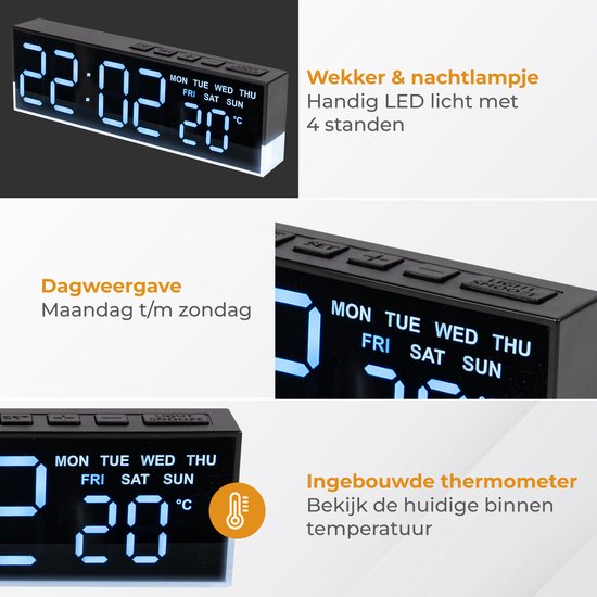Nuvance Digitale Wekker - Digitale Klok - Reiswekker voor Kinderen & Volwassenen - Kleine Alarmklok - Wekkers Digitaal