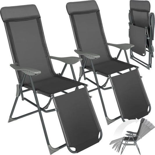 tectake® - Set van 2 klapstoelen - Aluminium tuinstoelen - Inklapbaar met hoofdsteun en voetensteun - Ligstoelen voor in de tuin, terras of balkon - Campingstoel - Antraciet