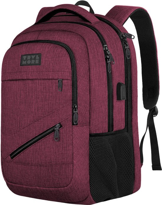 TRVLMORE Rugzak met Levenslange - Rugtas met 15,6 Inch Laptopvak - Schooltas - Spatwaterdicht - Heren en Dames - Jongens en Meisjes - 28L - Burgundy