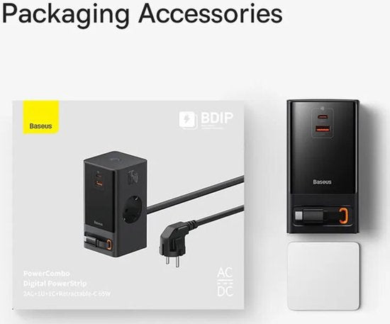 Baseus GaN 65W Fast Charge Laadstation met AC/USB-C/USB-A Zwart