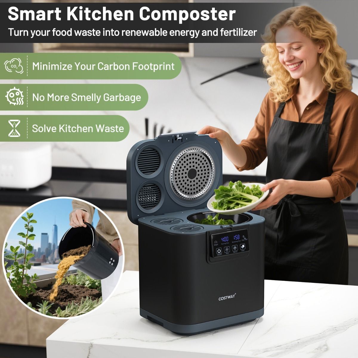 Coast Elektrische Composteerder - 4 liter capaciteit - Zelfreinigend - Zwart