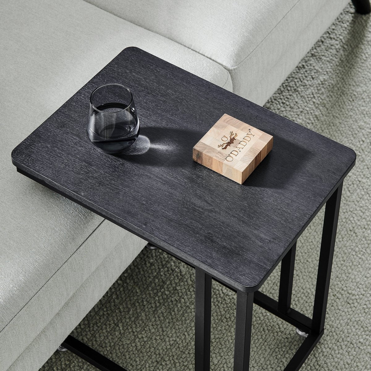 O'DADDY® Bijzettafel - bijzettafels - bijzettafel metaal met hout - bijzettafeltje - tafeltje - salontafels - bijzettafel zwart - bedtafeltje met wielen - bijzet tafel wielen - sidetable - bijzettafels met wielen - 50 x 35 x 55 cm - zwart - grijs