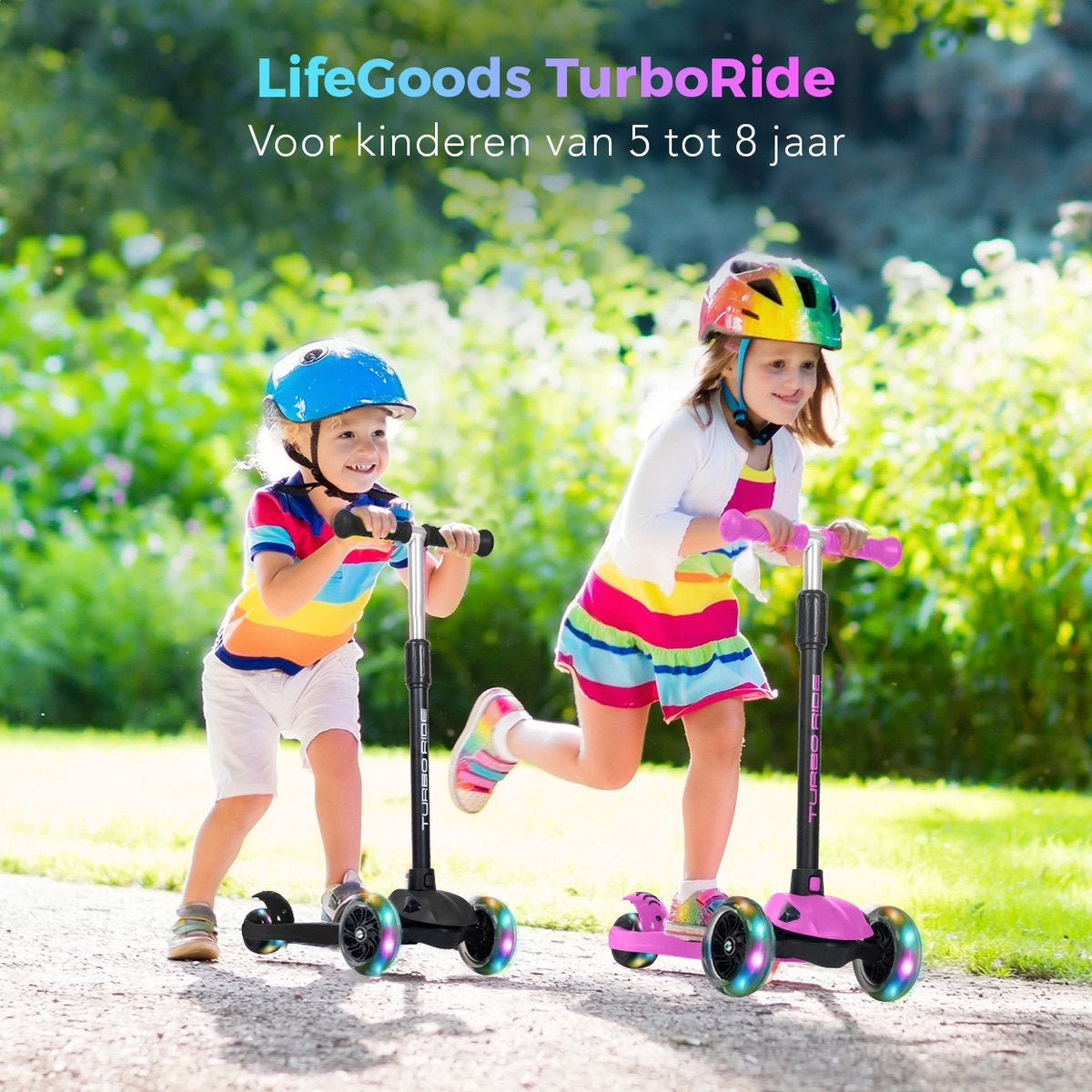 LifeGoods TurboRide Kinderstep - Stap 5-8 Jaar - 3 Lichtgevende Wielen - Jongens/Meisjes - Zwart