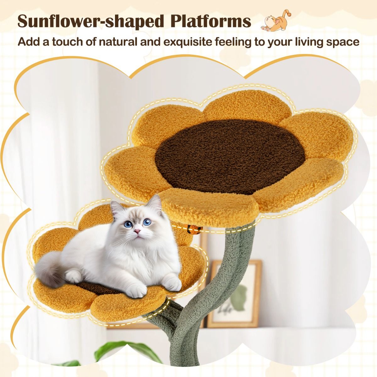 Coast Kattenboom - zonnebloemdesign - 5 platforms - geel, bruin en groen - 175 cm
