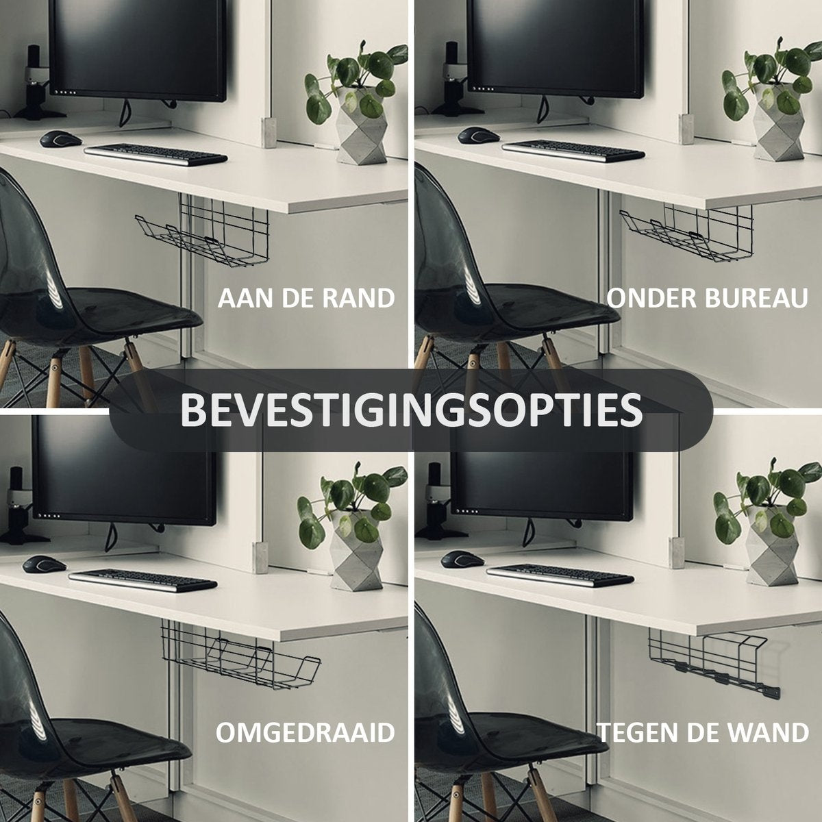 Stilemo Kabelgoot Bureau Klemmen - Cable Management - Kabelhouder Zonder Boren Monteren - Kabelbox 38 CM Zelfklevend met Klemmen - Kabel Organiser onder Bureau 4.5 KG Draagkracht - Zwart