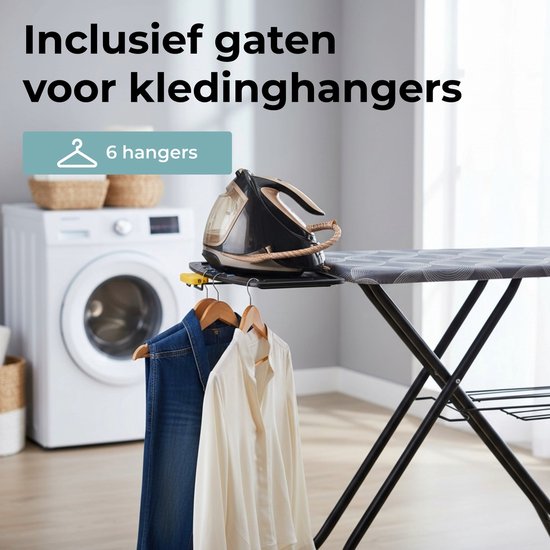 STAUS&BACH Strijkplank X - voor Stoomgenerator - 122 x 43,5 cm - Inclusief mouwplankje en opvouwrek - 76 - 96 cm in hoogte verstelbaar - Met stoomunithouder stoomstrijkijzer - Donkergrijs - Ironiq Pro