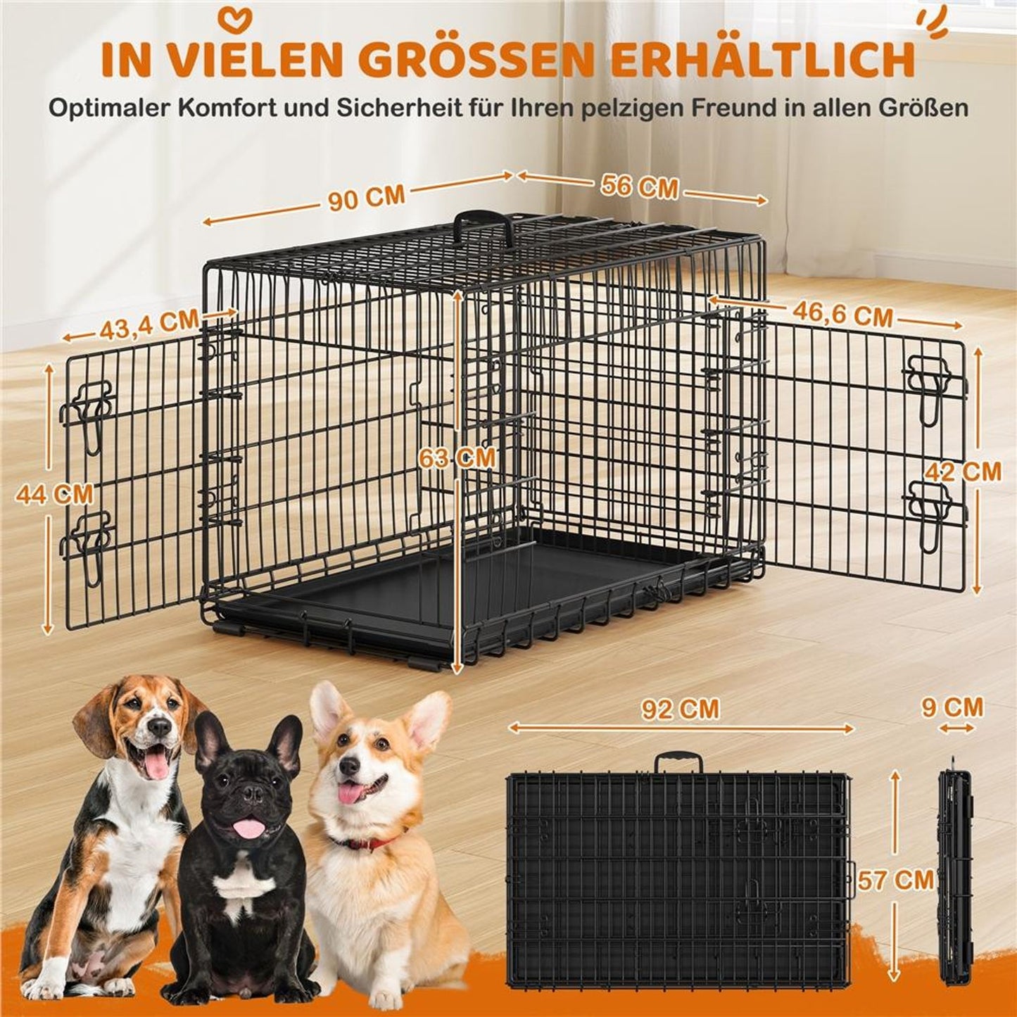 Yaheetech Opvouwbare Hondenbench 90 x 56 x 63 cm - Zwart - Met Trennwand, Bodemlade en 2 Deuren
