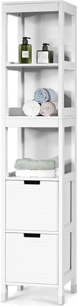 Coast badkamer hoge kast badkamer kast badkamer kast met 2 laden houten wit 30 x 30 x 144,5 cm