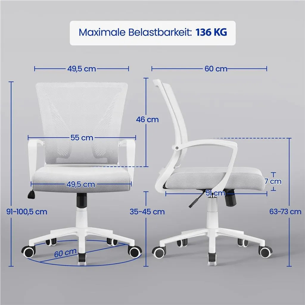 Yaheetech Ergonomische Bureaustoel Verstelbaar Mesh, Lichtgrijs