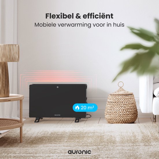 Auronic Convectorkachel - 2000W - Elektrische kachel - Slaapkamer, Woonkamer of Thuiswerken - Heater - Zwart