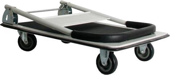 Toolland Platformwagen - 74 x 48 cm - Inklapbaar - 2 vaste wielen en 2 zwenkwielen - Rubberen mat en soft-grip handvat - Max. last 150 kg - Zwart/Wit
