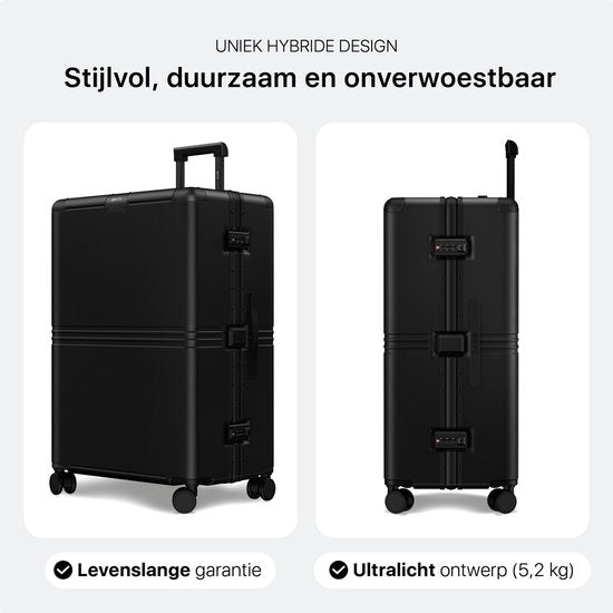 ONYX Hybrid Pro Check-in Koffer Large 100 Liter - Gerecycled Polycarbonaat en Ritsloos Design - Reiskoffer met TSA slot en Spinner wielen - Lichtgewicht Trolley met Laptopvak - Onyx Black