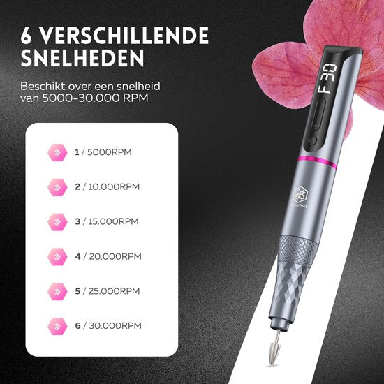 Beeperfect® Draadloze Elektrische Nagelvijl Pro Edition - Nagelfrees - Manicure en Pedicure set - Oplaadbaar - 11 Bitjes en 60 Schuurrolletjes - 30.000RPM