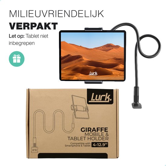 LURK® Tablethouder flexibel en verstelbaar - Telefoonhouder Ergonomisch – 100cm lang - 4 tot 12,9 inch – Universeel - Zwart