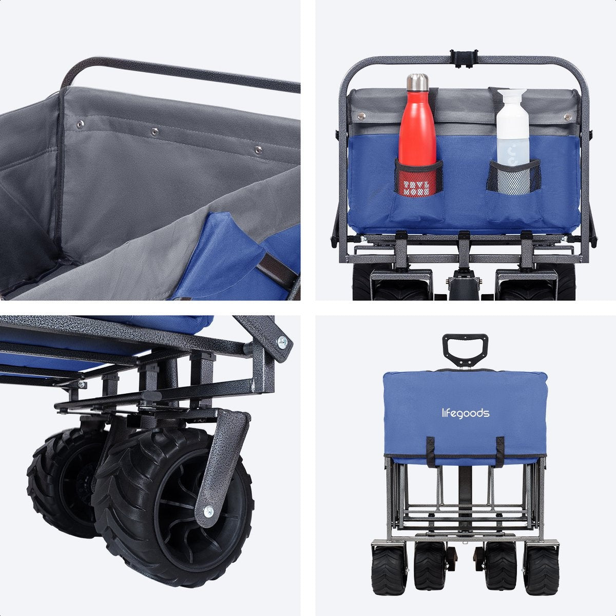 LifeGoods Bolderkar - Opvouwbaar - tot 80KG - 94L - Wasbaar Polyester - 98x45cm - Blauw/Grijs