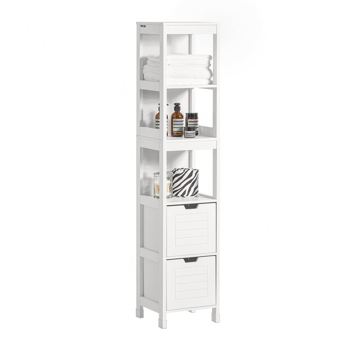 SoBuy Hoge Badkamerkast  Met Voetkussen  - 2 Lades - Wir - 30x30x144cm