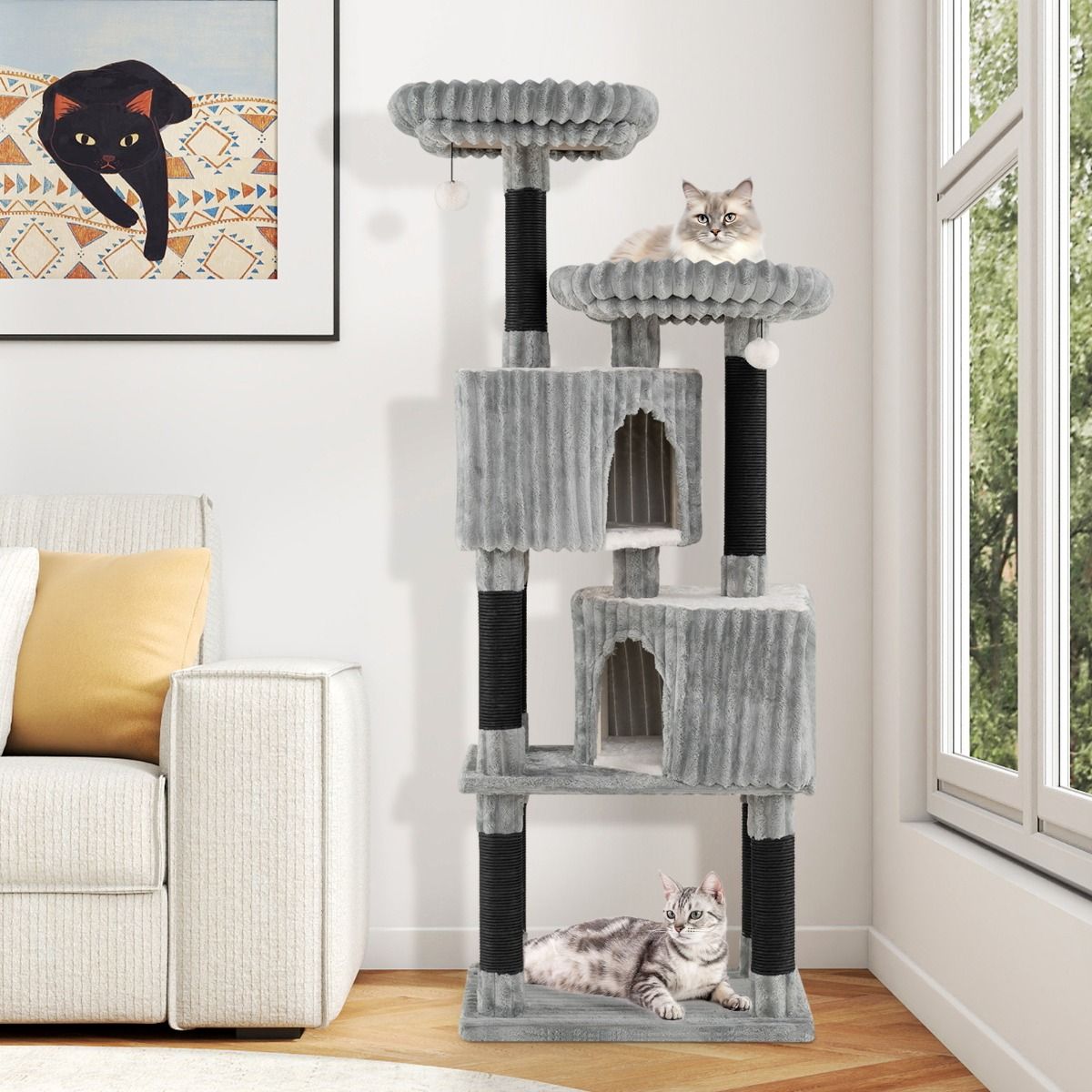 Coast Krabpaal voor Katten - 2 knuffelholtes - 2 ligplaatsen - lichtgrijs - 156 cm