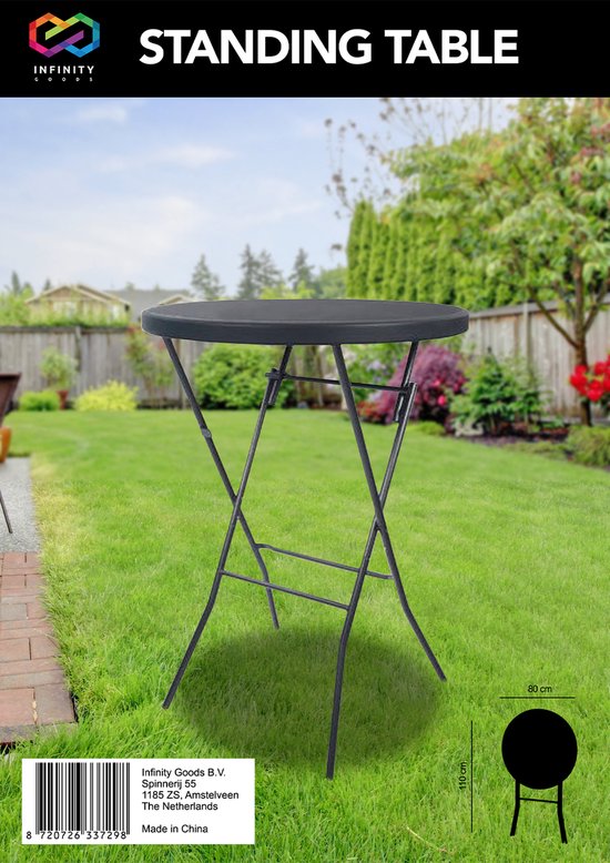 Infinity Goods Stevige Zwarte Statafel - Partytafel - Robuust en Weersbestendig - Inklapbaar - 80cm x 110cm - Feest - 1 stuk - Zwart