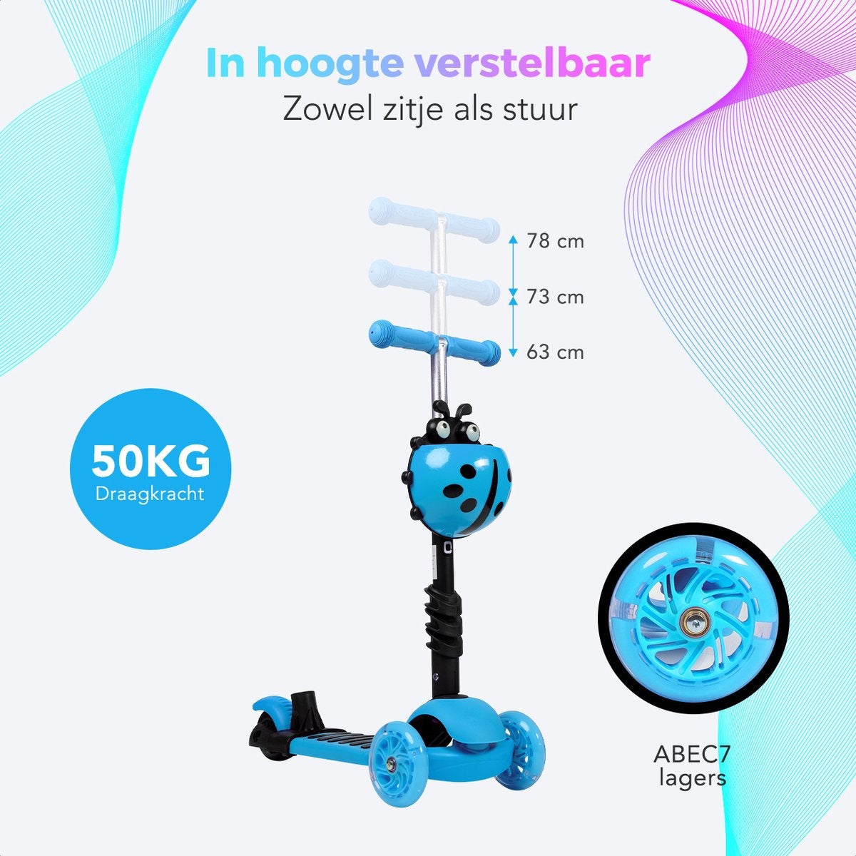 LifeGoods MultiRider - Kinderstep met Duwstang - 3 tot 8 Jaar - Jongens/Meisjes - 2 Lichtgevende Wielen - Blauw