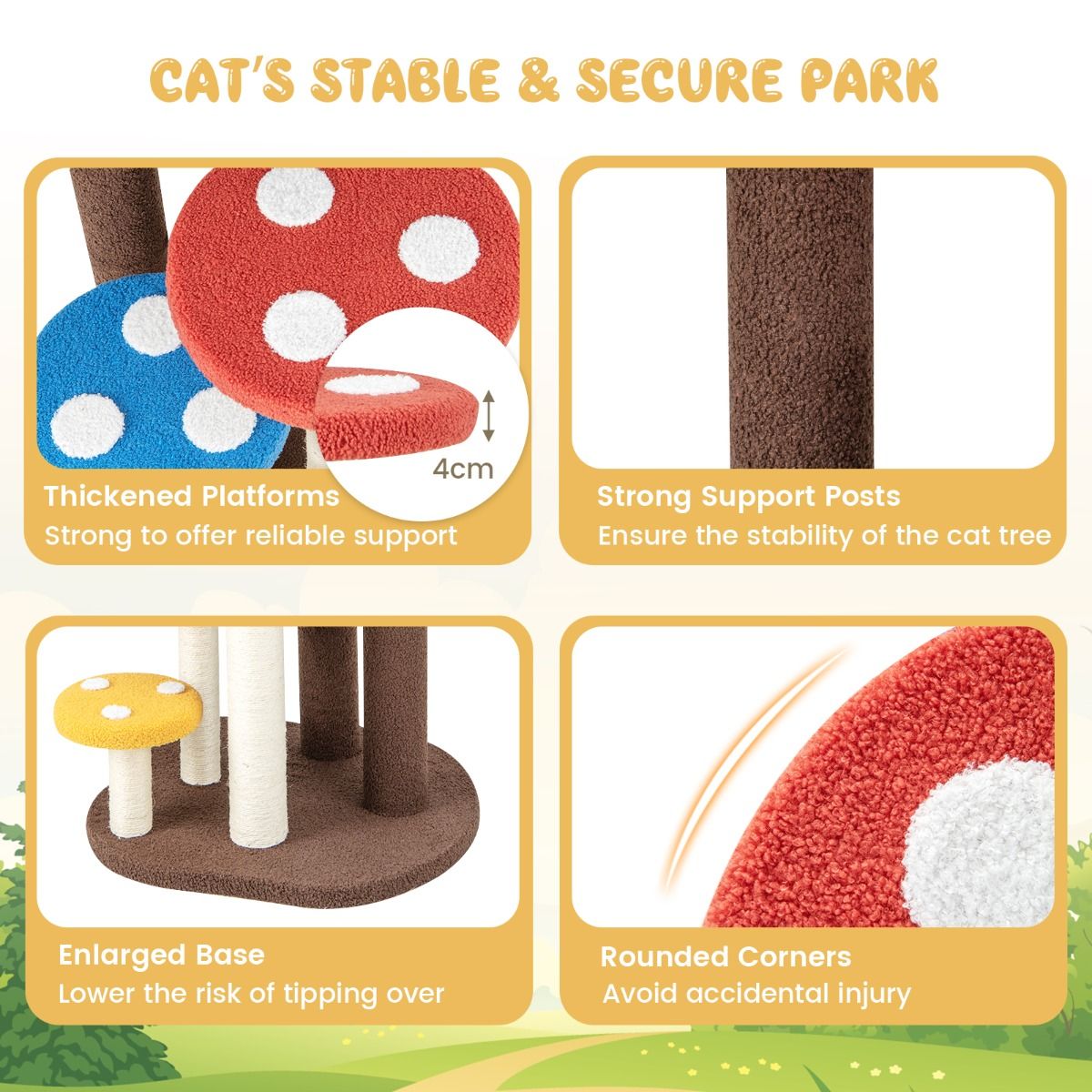 Coast Krabpaal Kattenboom - 5 verdiepingen - 3 sisalpalen - paddenstoeldesign - 60 x 65 x 94 cm
