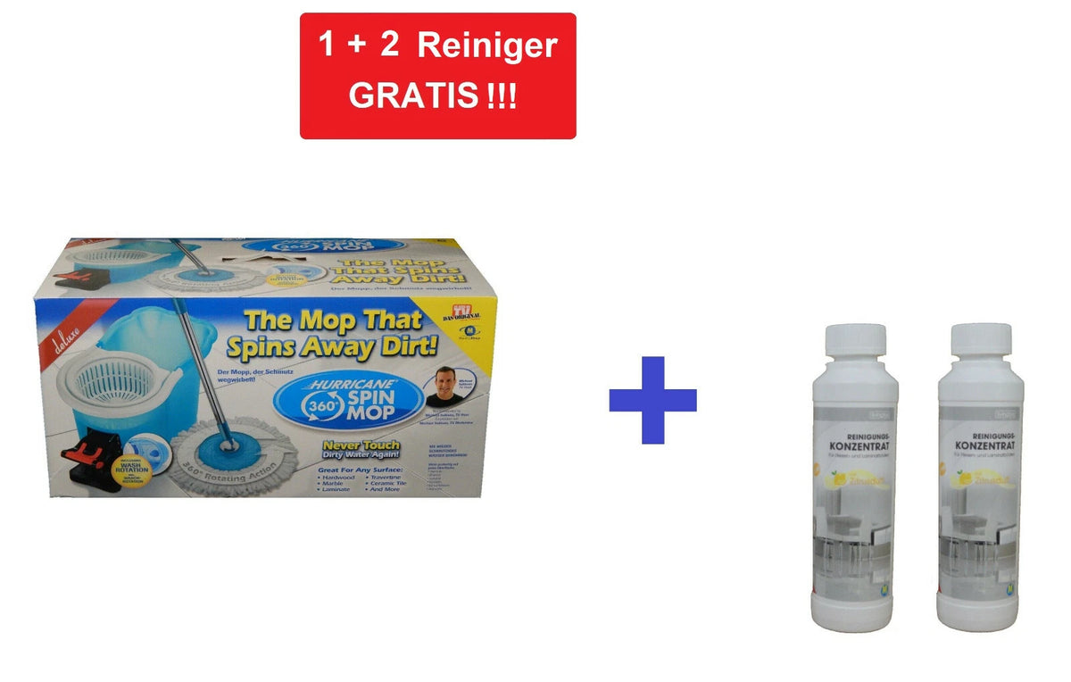 Hurricane Spin Mop Deluxe - Dweilset met Emmer, Wasfunctie en Centrifuge - Microvezel Mop met 360° Draaigewricht - Blauw/Wit
