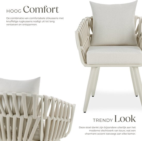 tectake® Tuinstoel Lugano - Loungestoel met Aluminium Frame - Buitenstoel in Rope-Design - Buiten Fauteuil met Dikke Kussens - Voor Tuin of Balkon - Terrasstoel - UV- en Weerbestendig - Antraciet