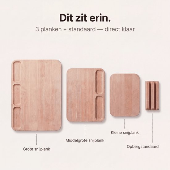 Safecourt Kitchen 3 delige houten snijplanken set [100% vrij van microplastics] - inclusief opbergstand - FSC gecertificeerd berkenhout
