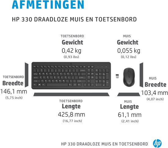 HP 330 - Draadloos Toetsenbord en Muis - Qwerty - Zwart