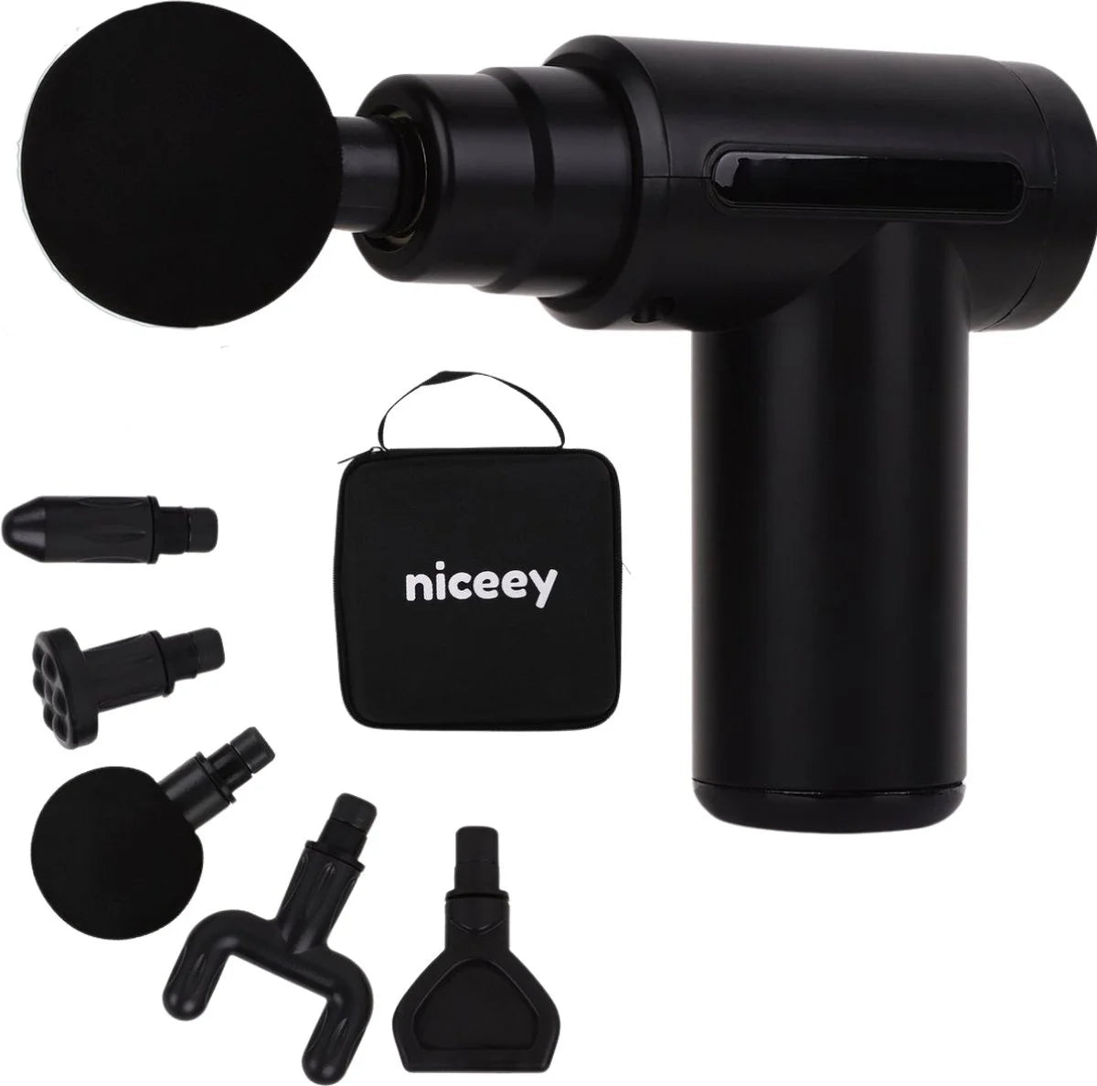 Niceey Massage Gun Mini - Krachtig - Draadloos - 5 Opzetstukken - Massage Apparaat - Massage Pistool - Sport en Relax Massage apparaat - Met Koffer - Zwart