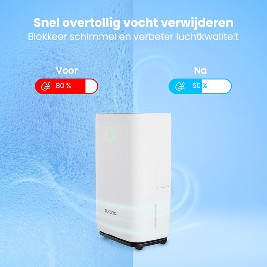 Auronic Luchtontvochtiger - Compact Series - 25L per dag - Was-droog functie - Slaapkamer, Badkamer en Woonkamer - Wit