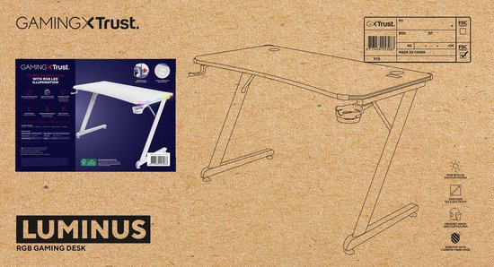 Trust GXT 709W Luminus Gaming Bureau - RGB Verlichting – Bekerhouder – Headset houder - Wit