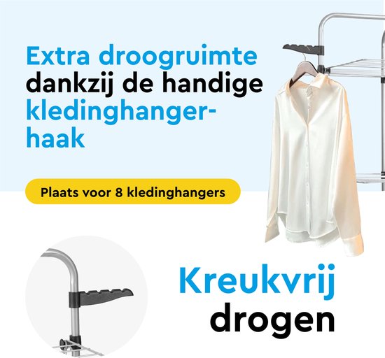 BRASQ Droogtoren 4 Lagen - Drooglengte 40 Meter - Droogrek met Wieltjes en houders - Wasrek - Wastoren 68x68x169 cm - Wit