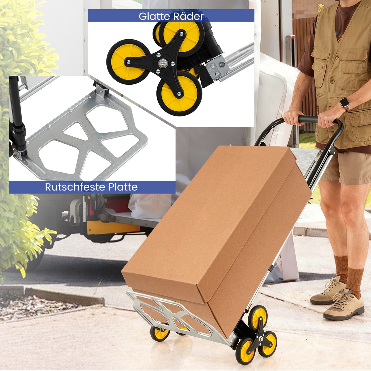 Coast Opvouwbare 2-in-1 Transportkar en Drie-treden Trap - aluminium - zware belasting - zilver/zwart