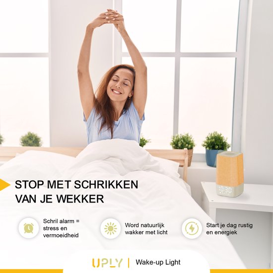 UPLY Wake up light - Met USB oplaadpunt - Met 30 geluiden - Wekker met licht - White noise - Digitale wekker