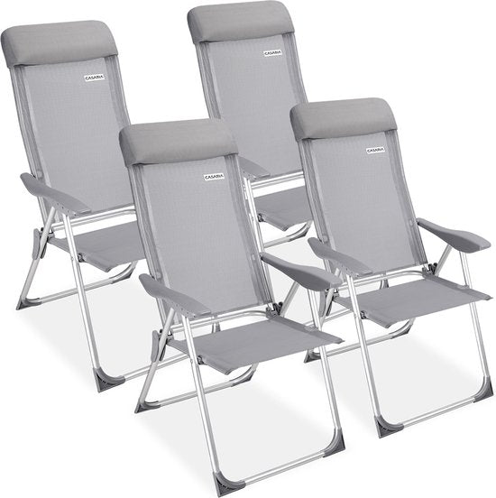 Casaria Tuinstoel Aluminium - 4 Stuks Verstelbaar - Grijs