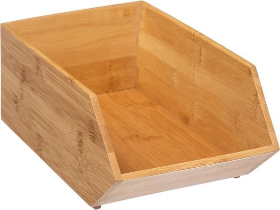 5Five Stapelbare opbergmand 1 vaks organizer - L18 x B15.5 x H12 cm - bamboe hout - lichtbruin