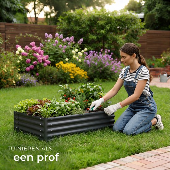 tectake® Verhoogde Plantenbak - 80 x 60 x 30 cm - 130 L - Plantenbakken voor Buiten - Kweekbak - Moestuinbak - Verzinkt Staal - Open Bodem - Kruidentuin - Tuinbak - Ergonomisch
