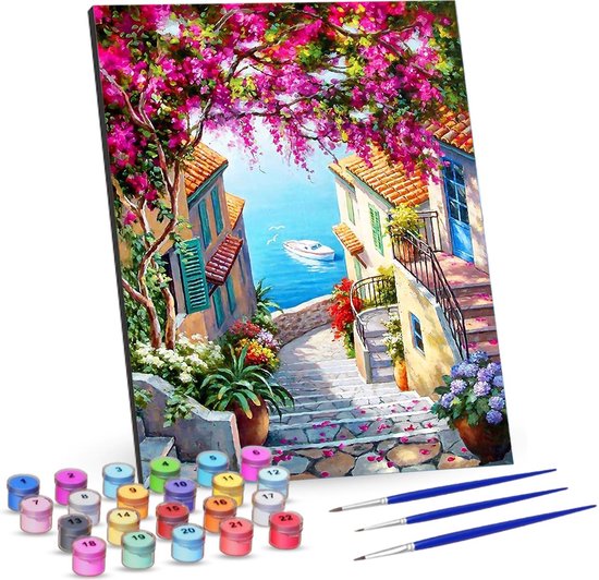 Rubye® Schilderen Op Nummer Volwassenen – Zeezicht – Inclusief Penselen – Canvas Schildersdoek zonder Frame – Kleuren op Nummer – 40x50cm