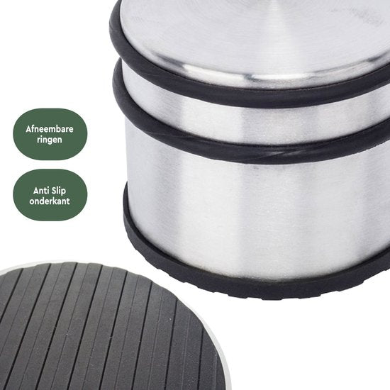 BRASQ Set van 4 Deurstoppers - Deurstopper RVS met anti slip - 1,1 Kg Voor binnen en buiten - Deurbuffer ⌀9 x 7,5 cm