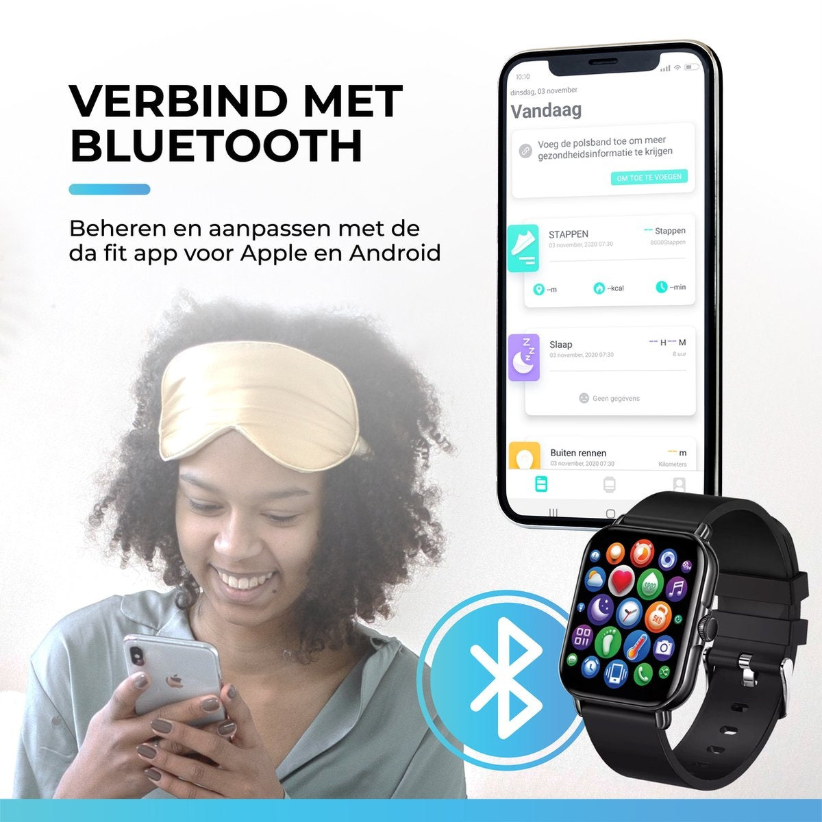 AyeWay Smartwatch - Waterdicht & Touchscreen - 70 Sportmodes - Met App - Smartwatch Heren & Dames - Zwart