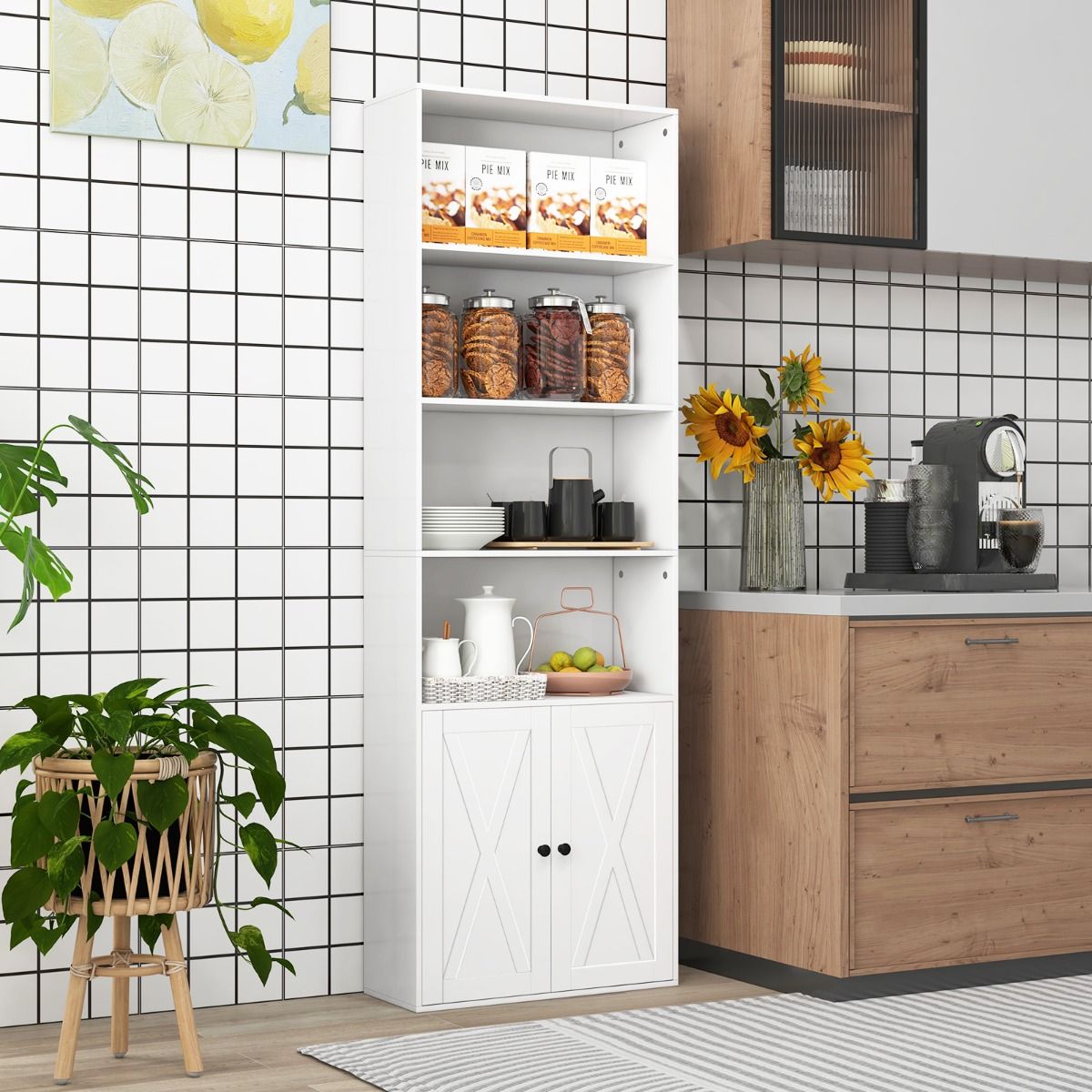 Coast Vrijstaande Boekenkast - 6 Planken - 2-Deurs - 60 x 24 x 180 cm - Wit