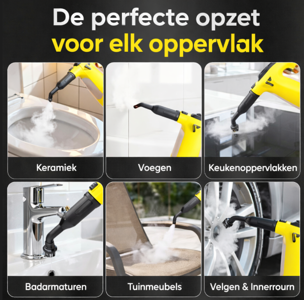 Neighbour's Friend 2-in-1 Stoomreiniger met Dweilfunctie 120 cm – Handstoomreiniger 1500 W – 450 ml – 4 m Snoer – Geel