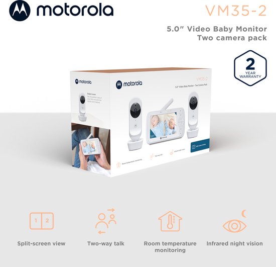 Motorola Nursery VM35-2 - Babyfoon met 5-Inch Gesplitst Scherm en 2 Camera's - Nachtvisie - Ingebouwde microfoon