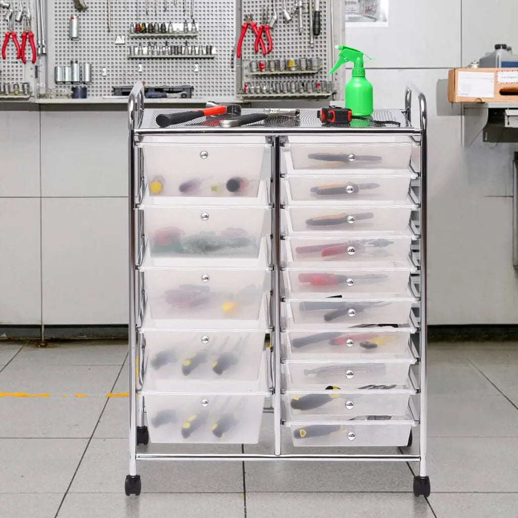 Coast -trolleys met 15 stapelbare laden Roll -containerzijde Trolleys met 15 laden gekleurd/zwart 63 x 37 x 87 cm transparant