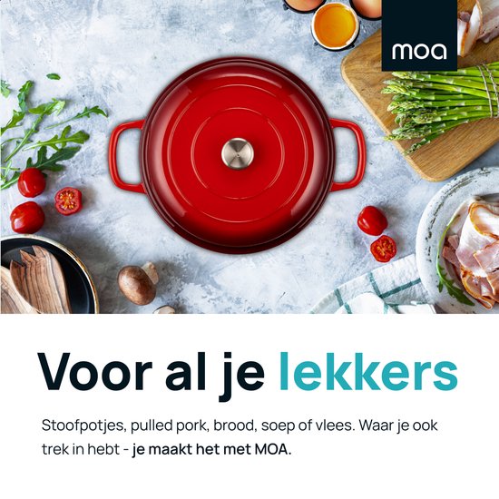 MOA Gietijzeren Braadpan - Braadpan inductie - Gietijzeren pan - 3,5L inhoud - Ø 30 cm - Alle warmtebronnen - Gewicht 5,6 kg - Emaille - Kersenrood