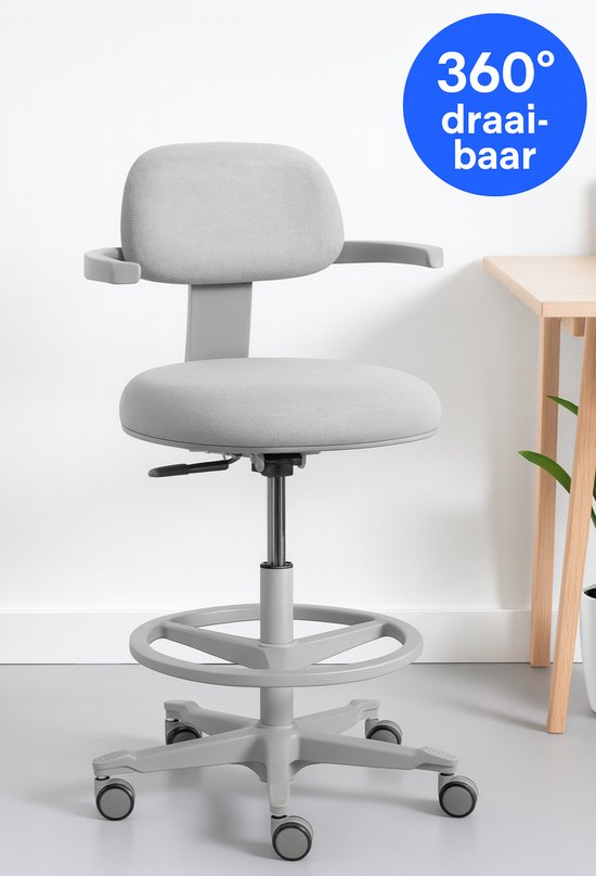 Backerz Ergonomische Werkkruk met Voetsteunring - Bureaustoelen voor Volwassenen - Volledig Verstelbaar, tot 120kg - Office Chair - Gamestoel - Wit