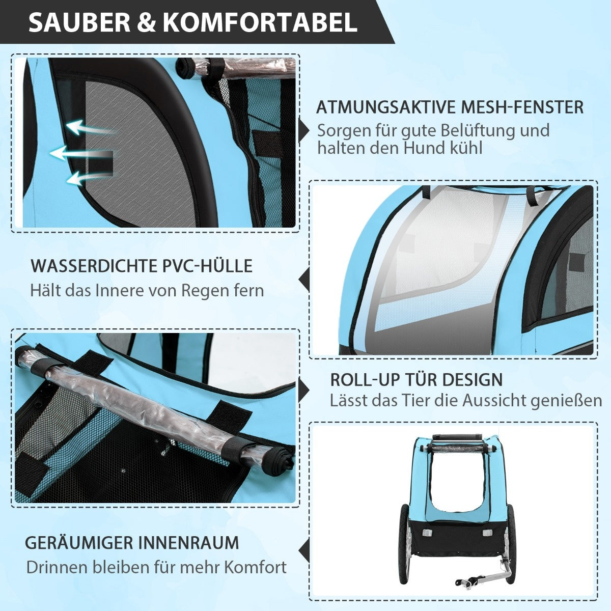 Coast Dog Trailers voor fietsen PET -trailer voor fiets 40 kg veerkrachtig blauw